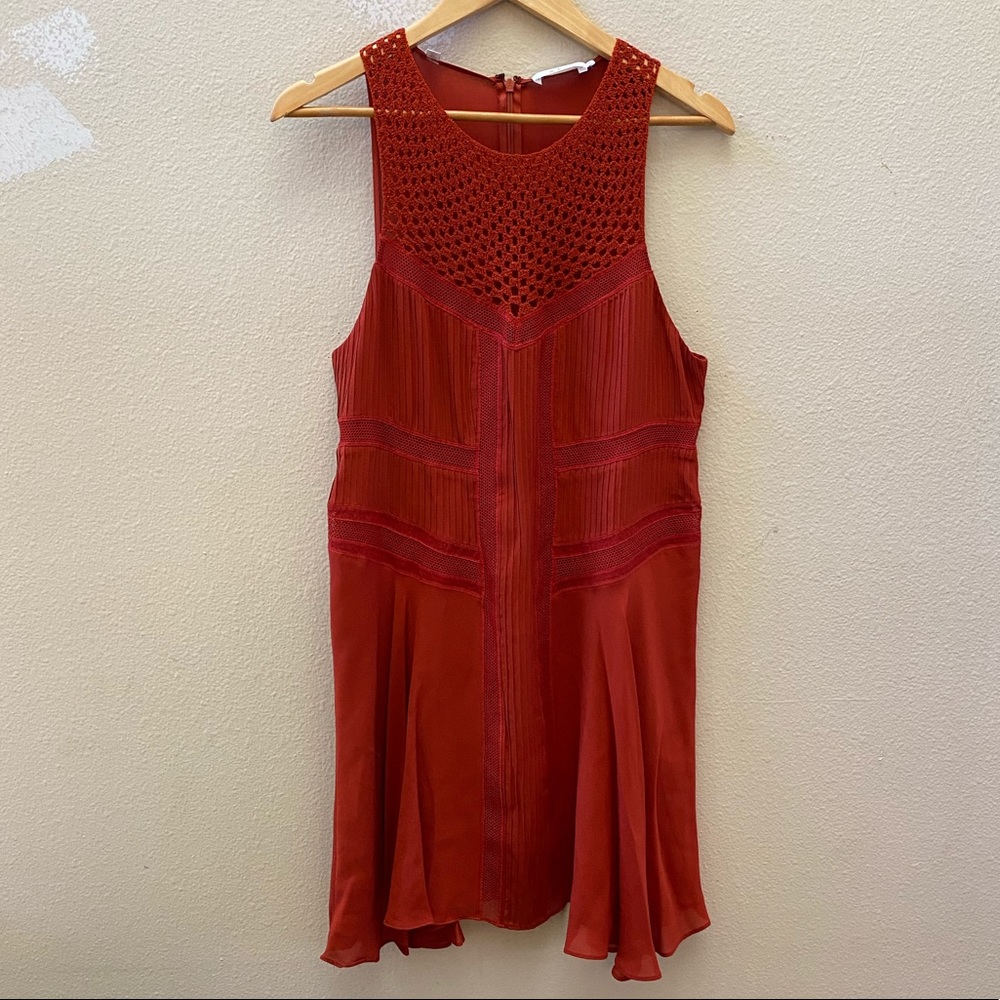 A.L.C red orange silk crocheted mini dress